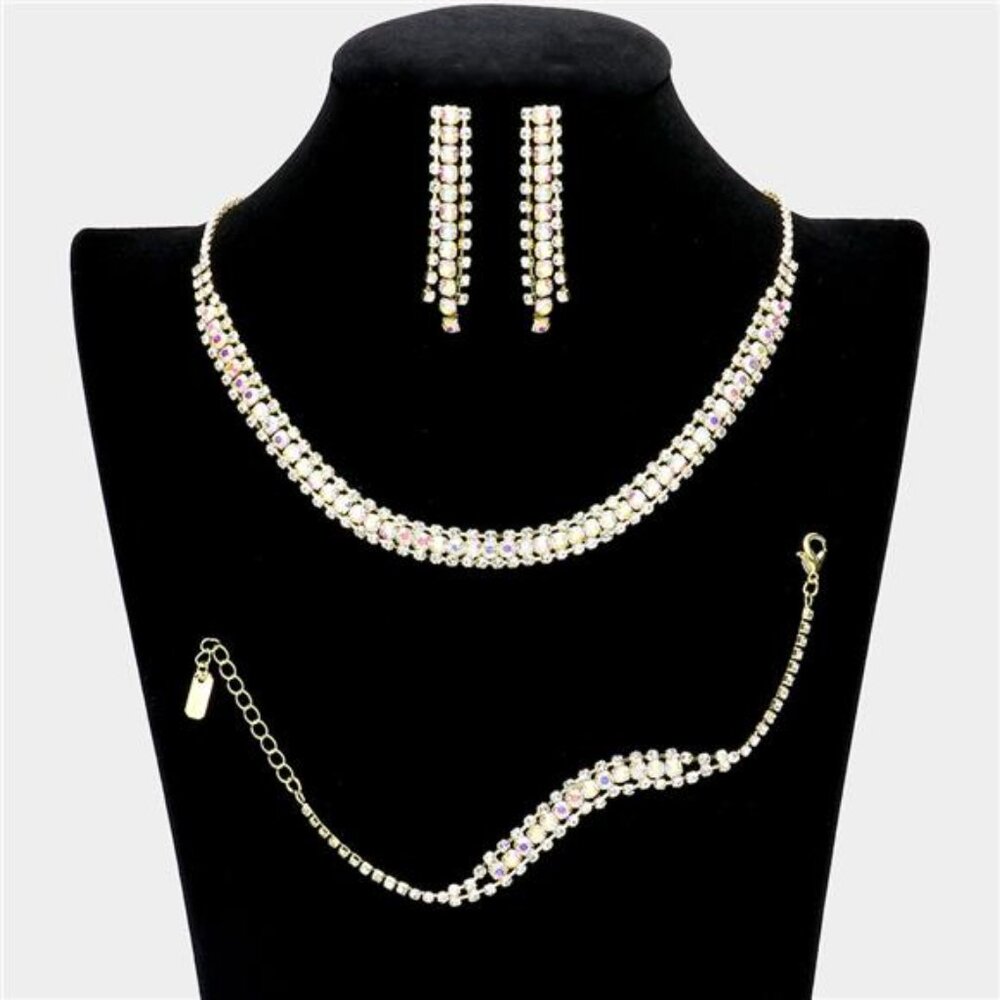 3 Piece Rhinestone Necklace Jewelry Set